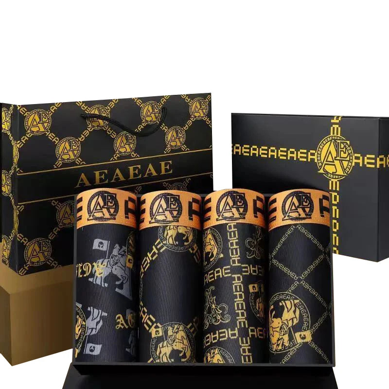 Men's Boxer Shorts Black Gold Print 4pcs Set