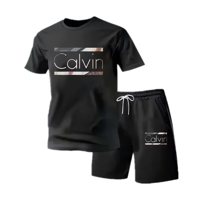 Men's Casual 3D Letter Print T-Shirt and Shorts Set
