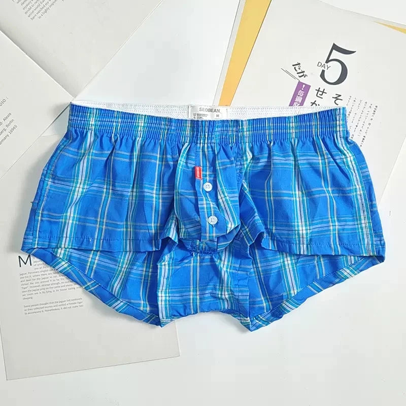 Men Pajama Pants Sleepwear Plaid Lounge Wear Casual Short Bath Skirt Mens Sleep Bottoms Breathable Nightwear Bathrobe Nightdress
