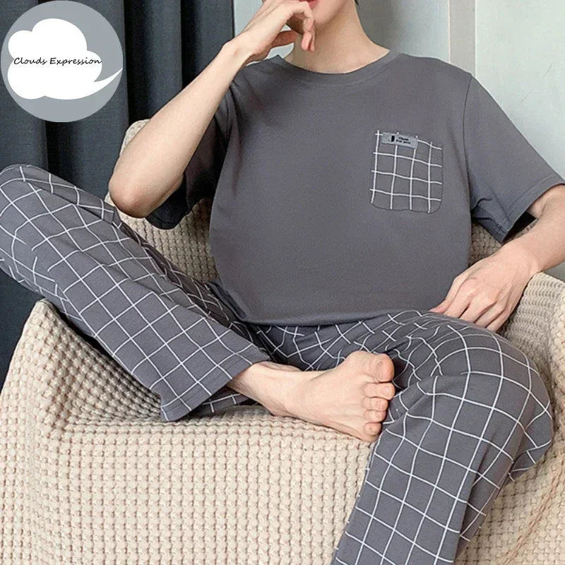 Summer Knitted Mens Casual Pyjamas Set