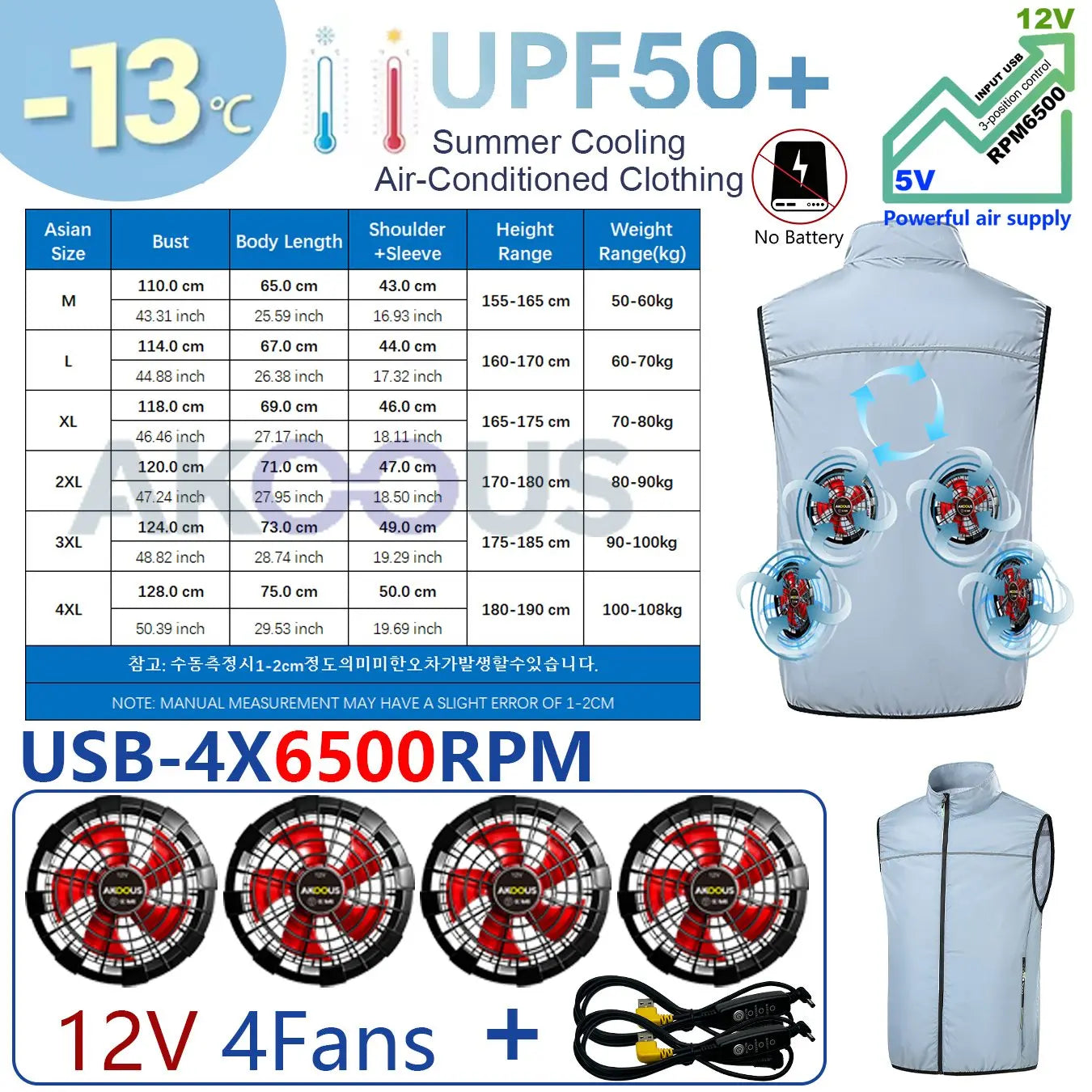 AKOOUS 12V/5V USB Cooling Vest for Men and Women