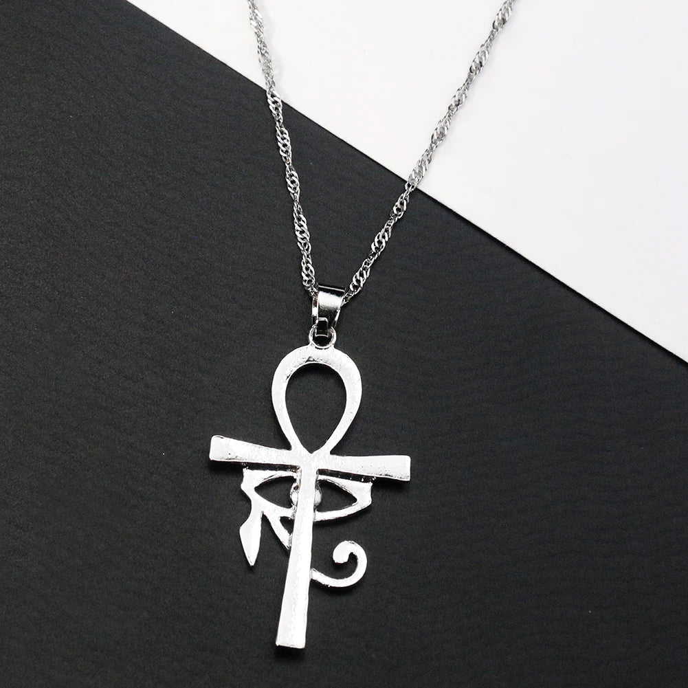 Egyptian Eye of Horus Ankh Cross Necklace Religious Amulet Life Symbol Protection Punk Charm Pendant Choker Jewelry for Women