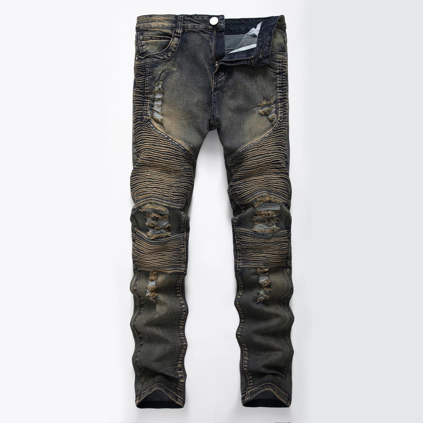 2022 Mens Jeans New Fashion Male Casual Biker Jeans Slim Straight Feet Jeans Loose Waist Long Trousers Denim Pants Large Size 42