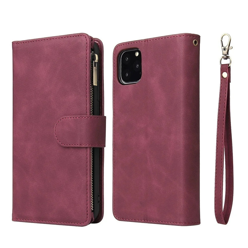 Premium Leather Wallet Case For iPhone 16 15 14 13 12 11 17 Pro Max Plus Magnetic Flip Cover