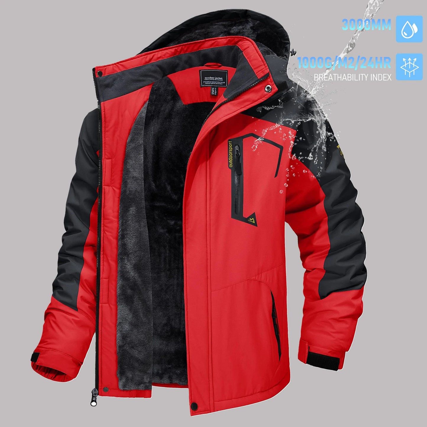 TACVASEN Men's Winter Ski Jackets Waterproof Fleece Coats Insulated Thermal Snowboard Jacket Parka Raincoat with Hood Man Parka