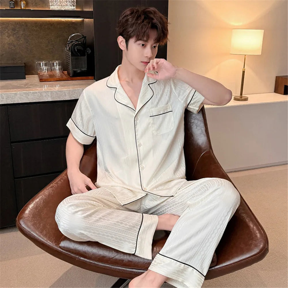 Silk Short Sleeve Pajama Set for Women - Summer
