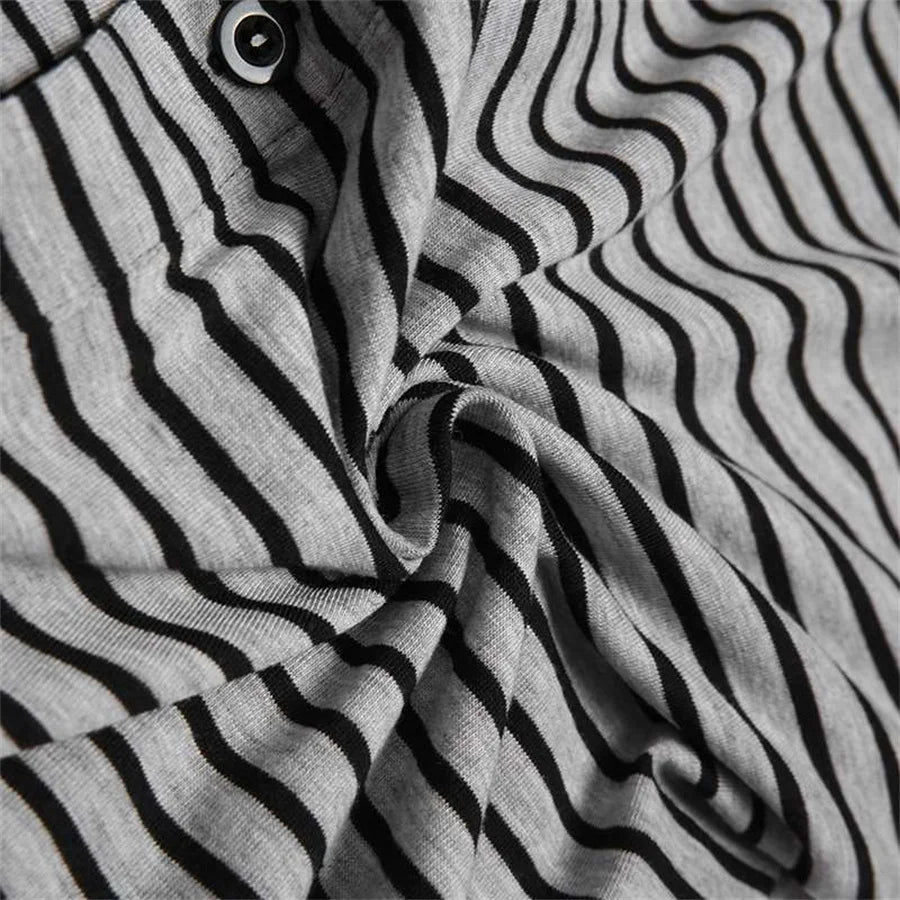 Men's Striped Polyester O-neck Jumpsuit