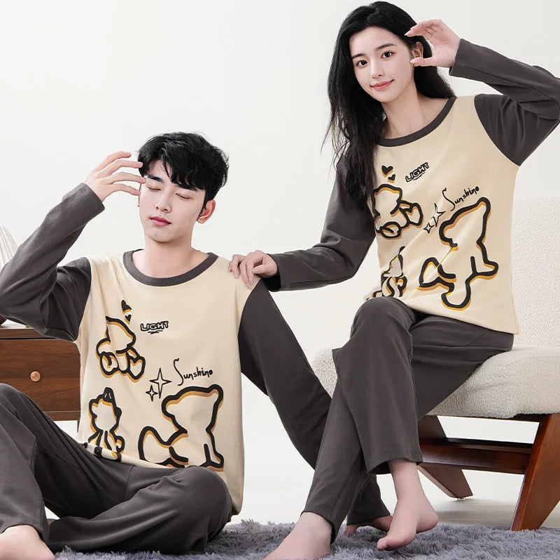 Spring Couples Sleepwear for Women Man Cotton pajama sets Sleep Tops Trousers Home clothes pijama conjuntos de pijama hombre