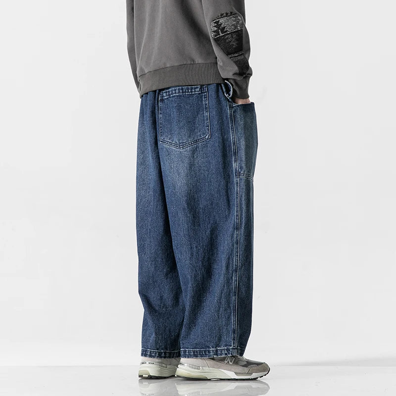 Men's Loose Fit Denim Jeans with Elastic Waist