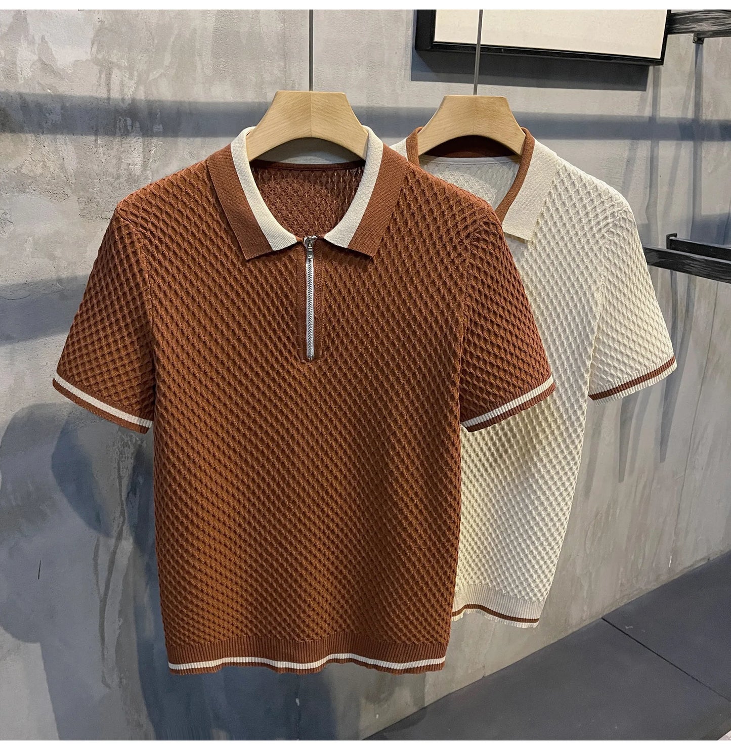 Men's Casual V-Neck Knitted Polo Shirt