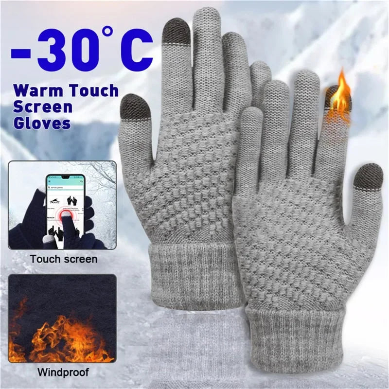 Touch Screen Gloves Stretch Classical Knit Mittens Wool