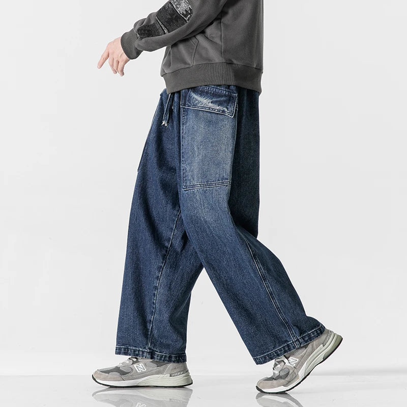 Men's Loose Fit Denim Jeans with Elastic Waist