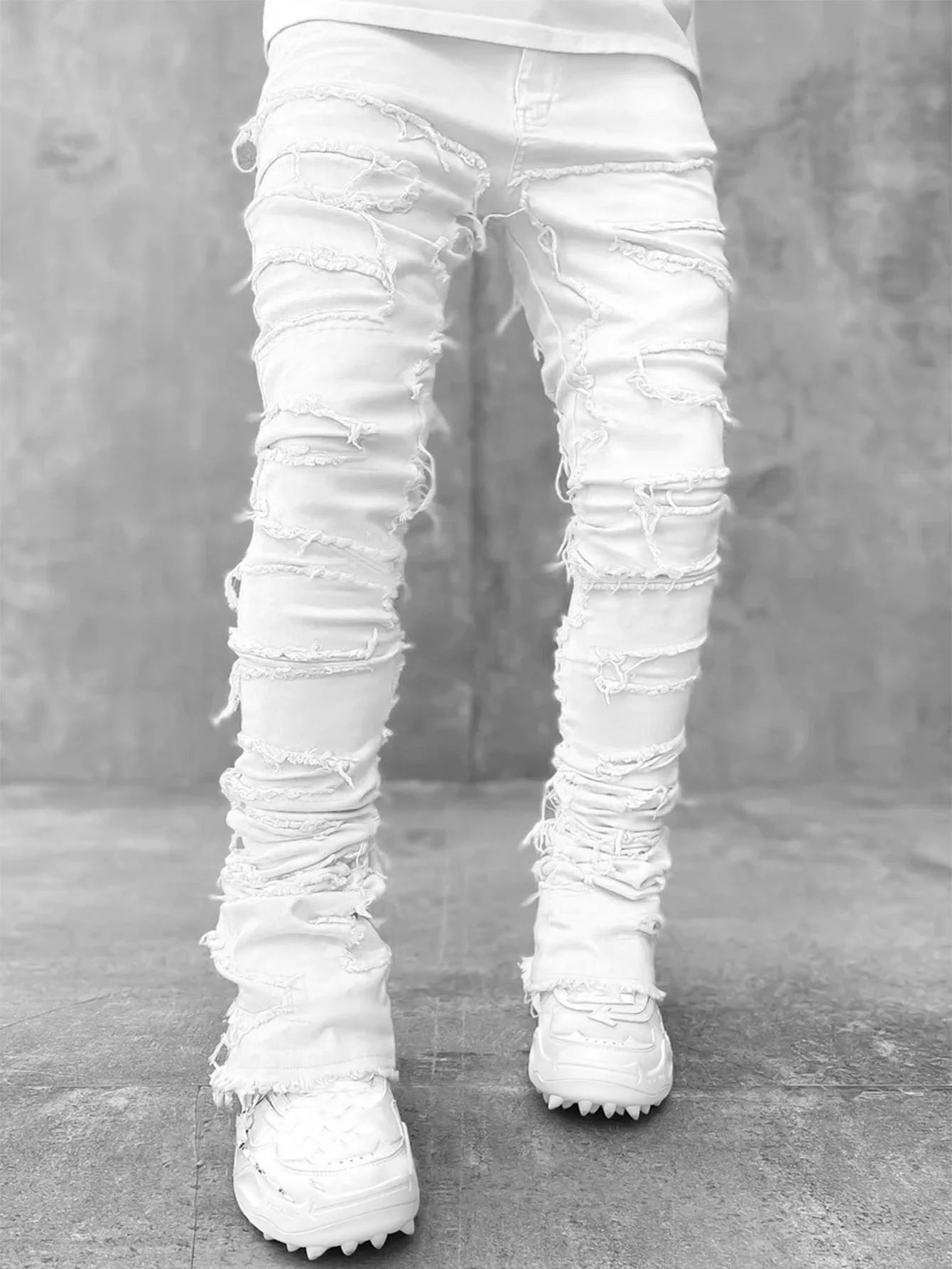 Men's Denim Straight Jeans with Tassels and Pockets