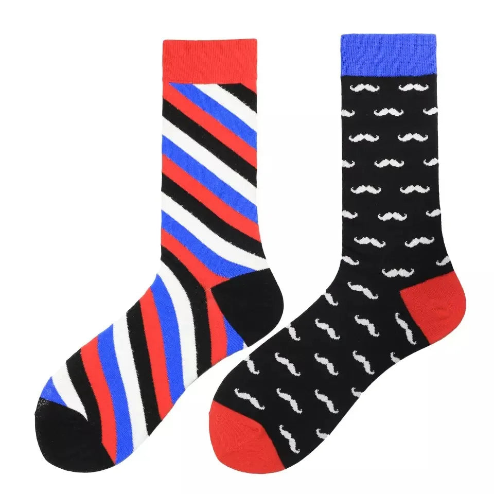 Men's Harajuku socks with print Funny AB asymmetric fashion colorful skateboard socks Happy Business Socks