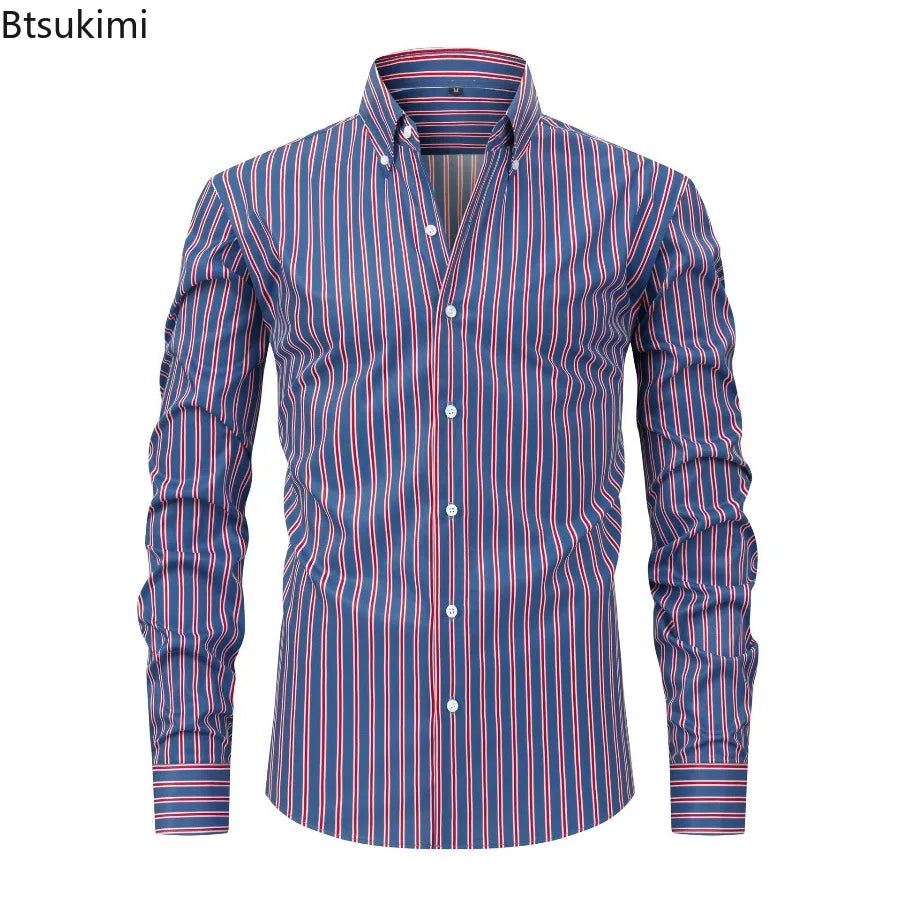 Men's Striped Long Sleeve Dress Shirt for Casual and Business
