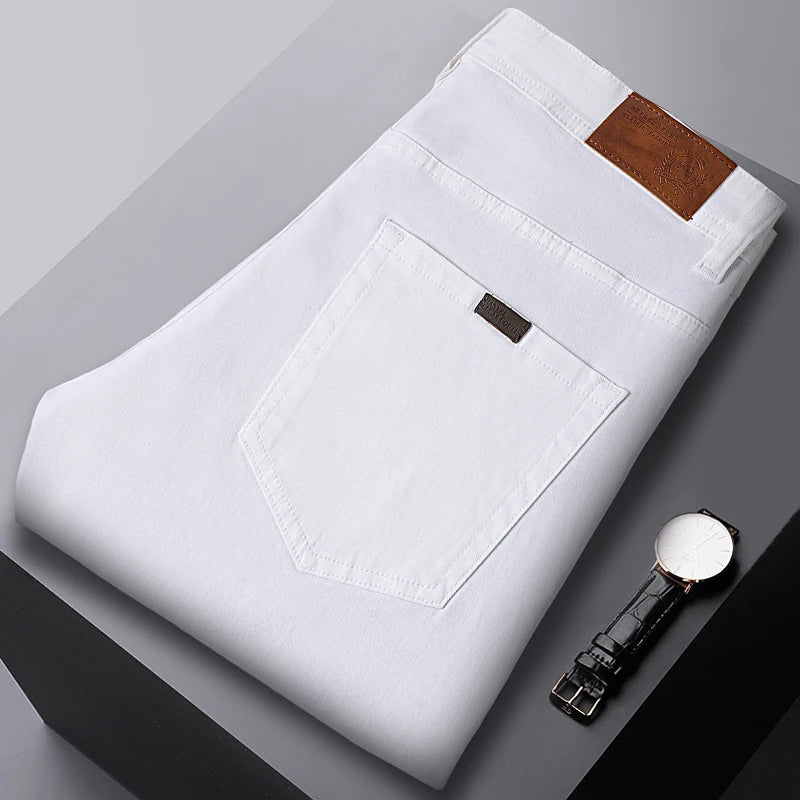 Men's Jeans Fashion Straight Business Casual Stretch Denim Pants Classic Fit Solid Color Comfortable All Season Pants