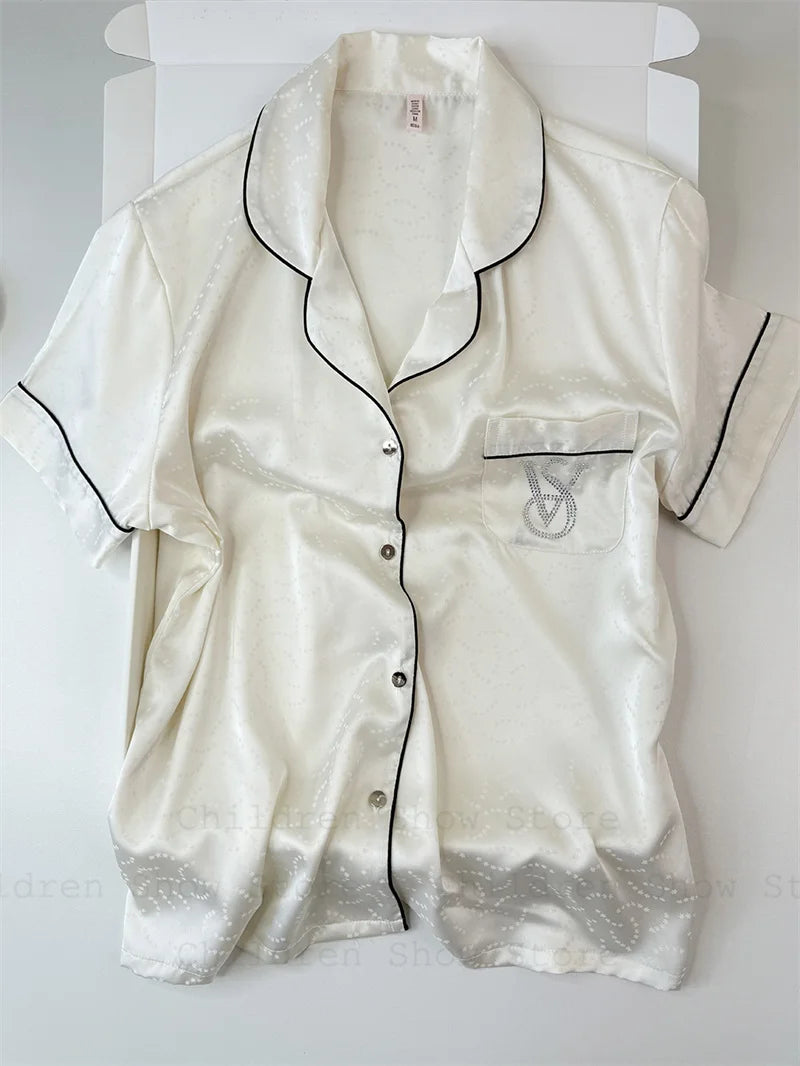 Jacquard Short Sleeve Pajamas Set for Women