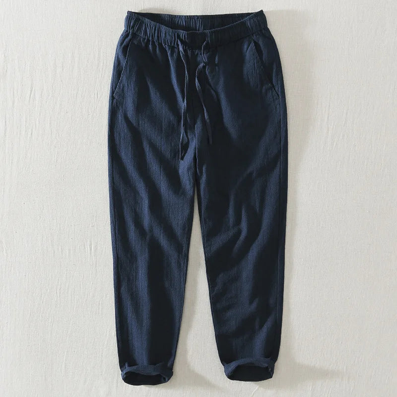 Summer New Casual Linen Ankle-length Pants for Men Clothing Simple Drawstring Thin Streetwear Oversize BL8226