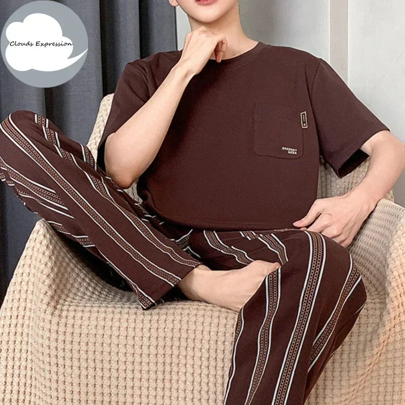 Summer Knitted Mens Casual Pyjamas Set