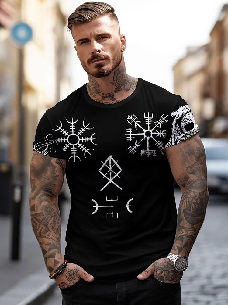Egyptian Religious Style 3D Anubis Printed Men's Short-sleeved Shirt Outdoor Sports Men's Fitness T-shirt Street Fashion T-shirt