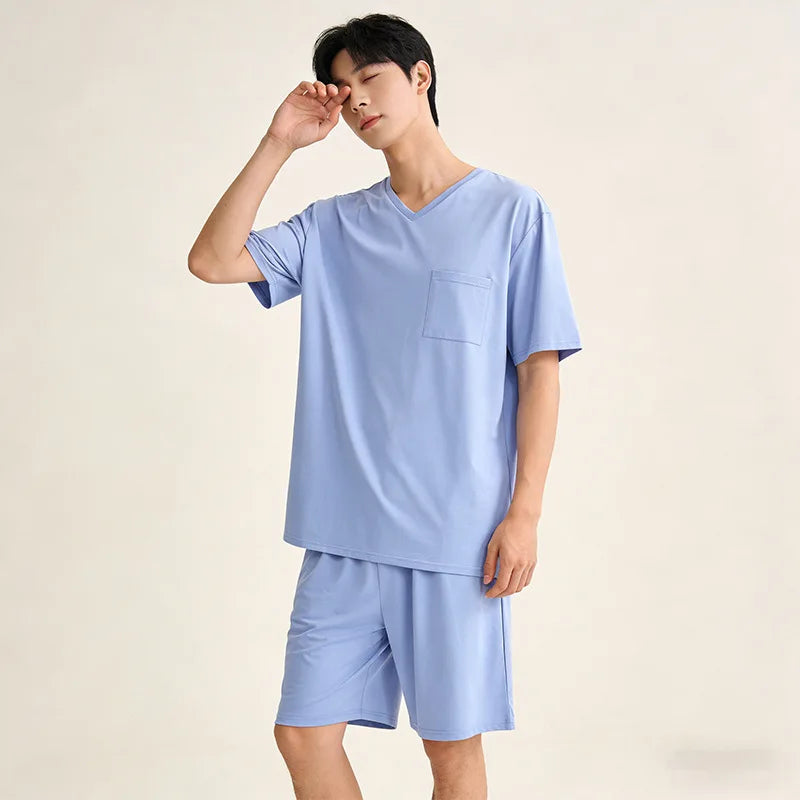  Men's 2026 Cotton Sleepwear Summer Loose Home Clothes New Short Sleeved Shorts Set man pajamas homewear