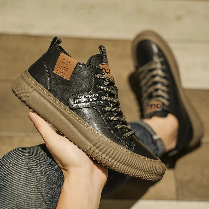 Men's Casual Sports Shoes, Leather Upper, Lace-Up Design