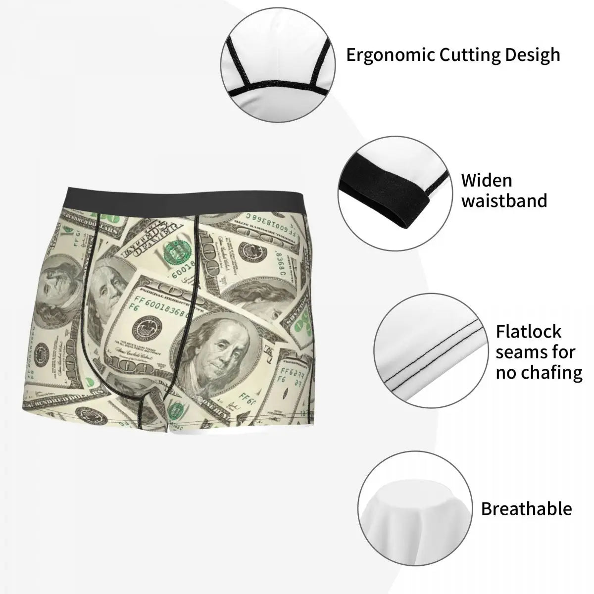 Money Print Boxer Briefs for Men
