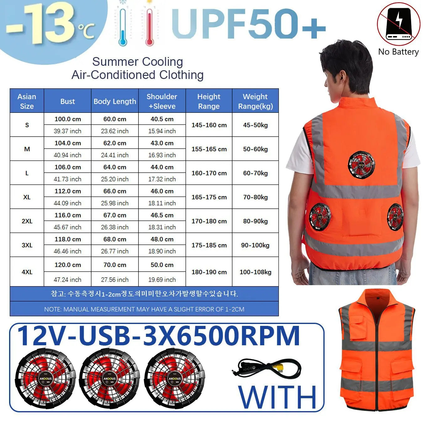 AKOOUS USB 3-Fans Cooling Vest for Men and Women