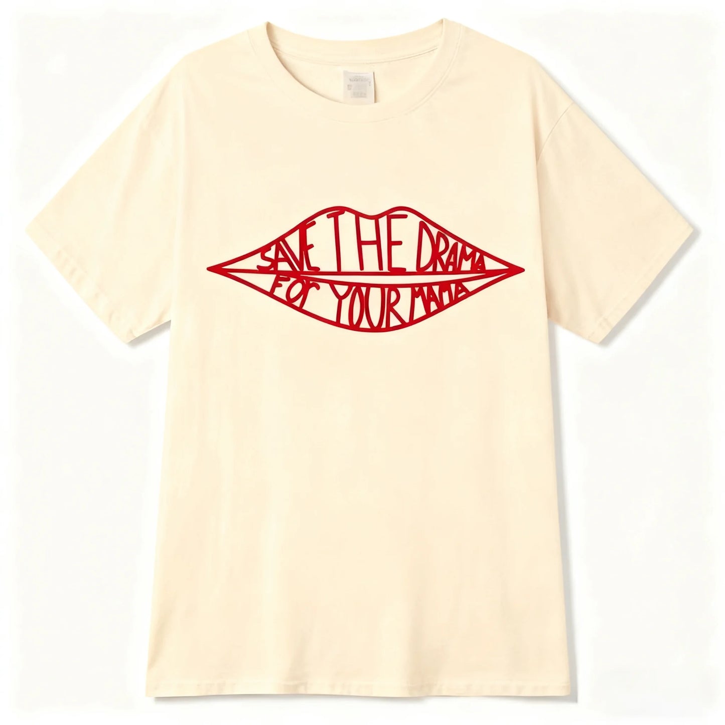 Men's Summer T-shirt Save The Drama for Your Mama Lips Print Casual Short Sleeve Tee Streetwear Hip Hop Top 100% Cotton Loose