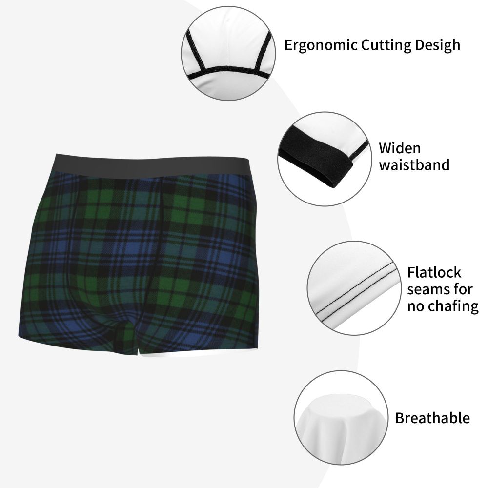 Black Watch Tartan Boxer Shorts for Men in Lycra and Polyester