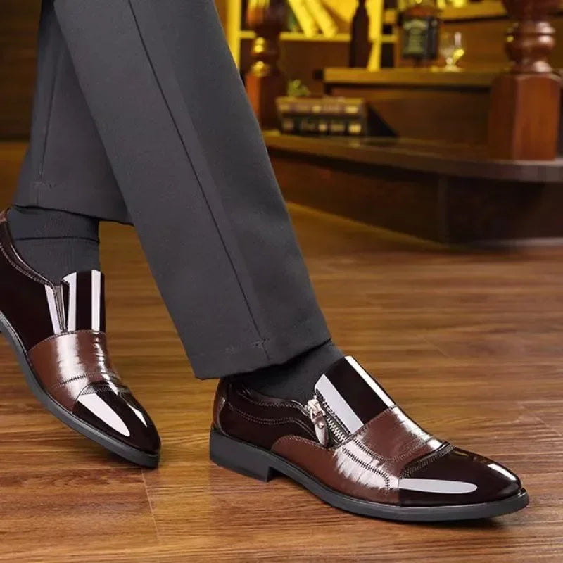 Men's Leather Business Dress Shoes with Zip Closure