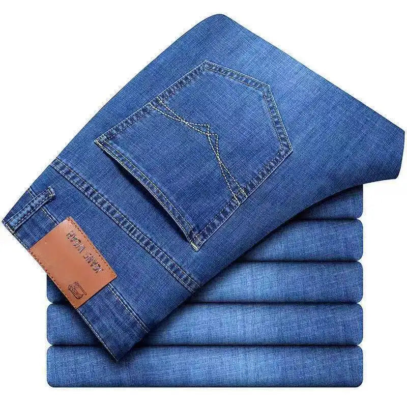 Men's Jeans Casual Straight Stretch Fashion Classic Blue Black Work Denim Trousers Male Brand Clothing
