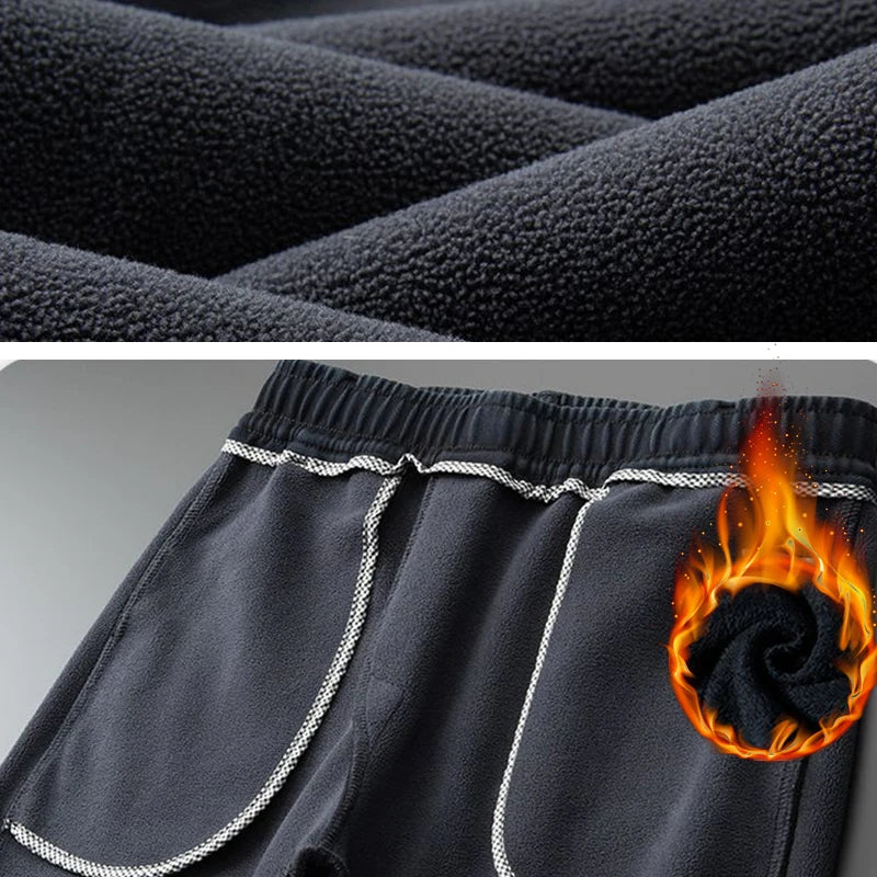 Men's Casual Fleece Thick Jeans Versatile Trendy Retro Elastic Washed Denim Pants Daily Outdoor Loose Cozy Fashion Male Trousers