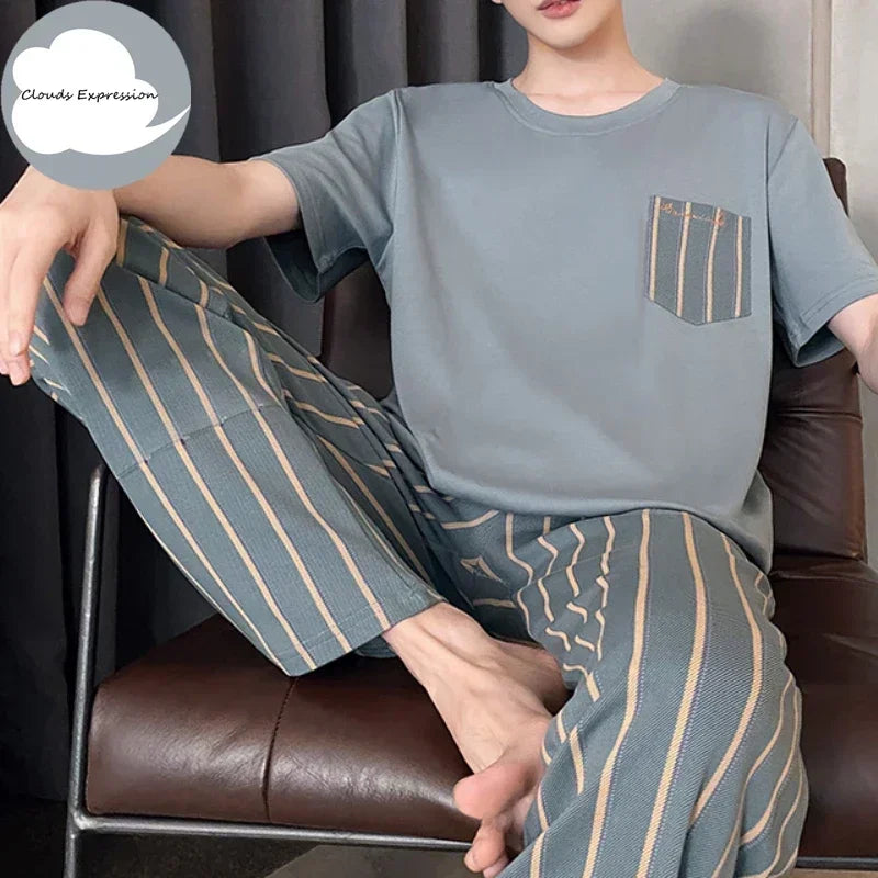 Summer Knitted Mens Casual Pyjamas Set