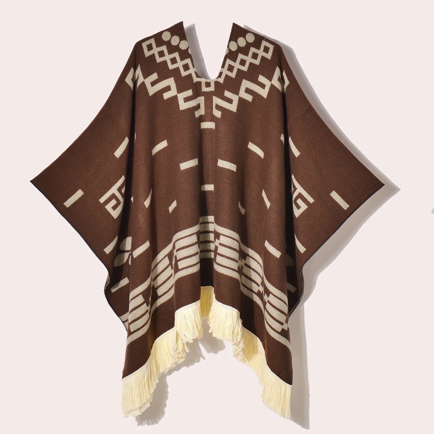 Men's Knitted Fringed Cape Pullover Shawl for Winter