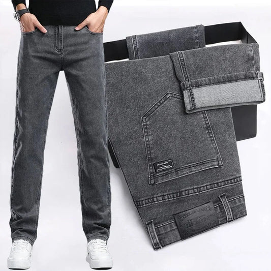 Men's Slim Fit Elastic Jeans Gray Casual Denim Pants