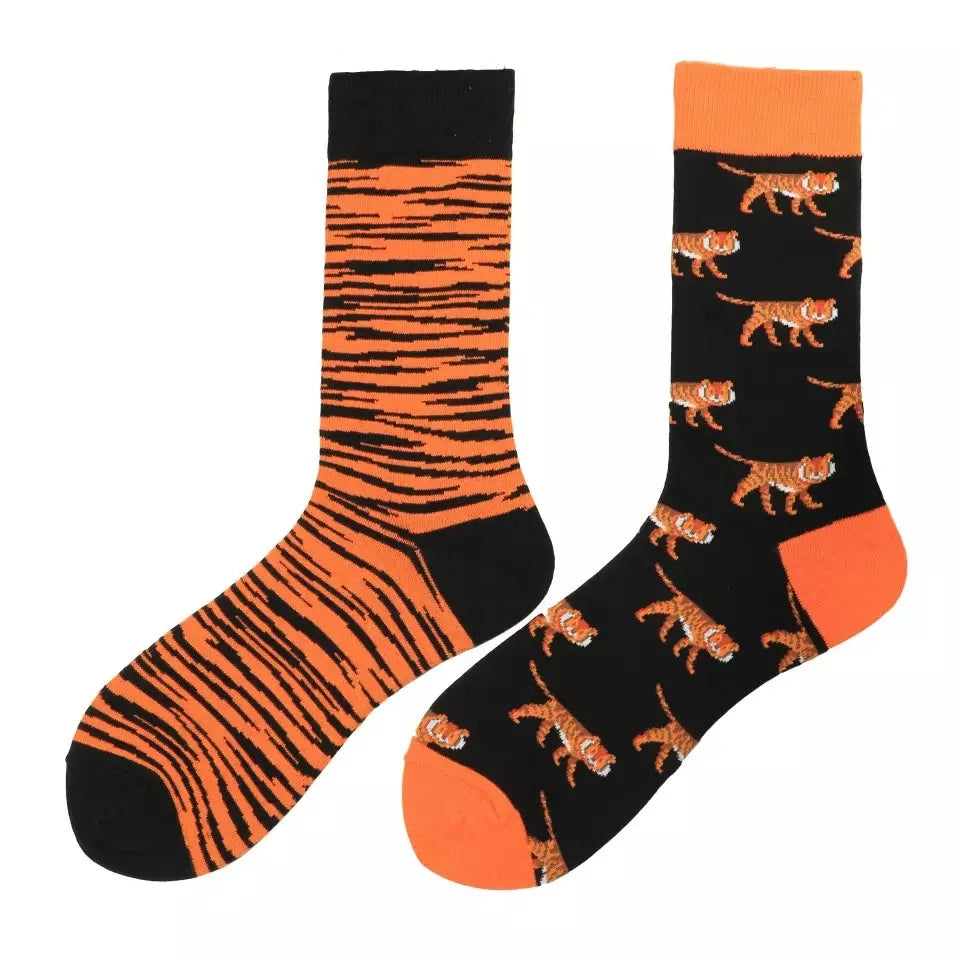 Men's Harajuku socks with print Funny AB asymmetric fashion colorful skateboard socks Happy Business Socks