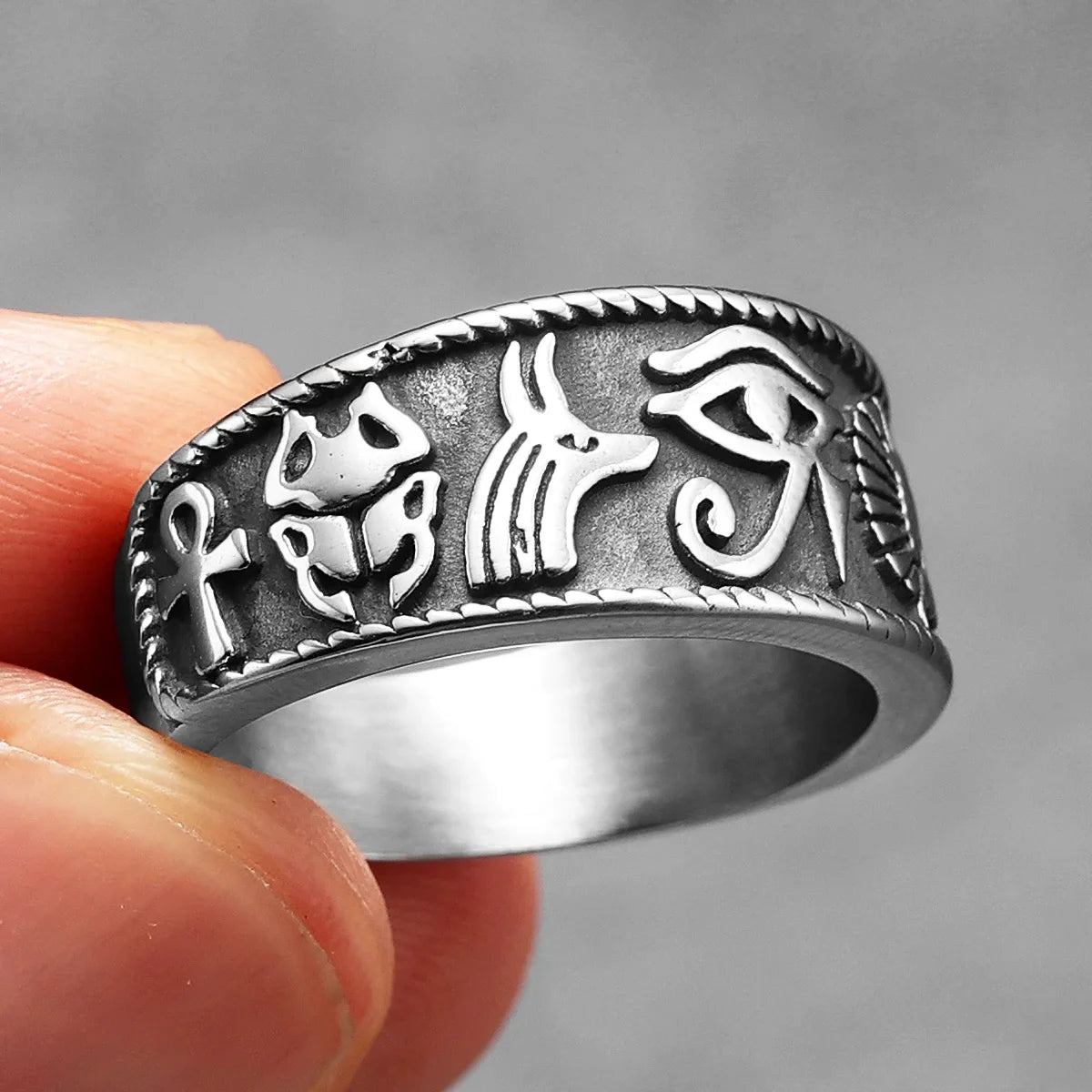 Egypt Pharaoh Eye of Horus Totem Men Rings Stainless Steel Retro Punk Rock Women Jewelry Fashion Accessories Gift Wholesale