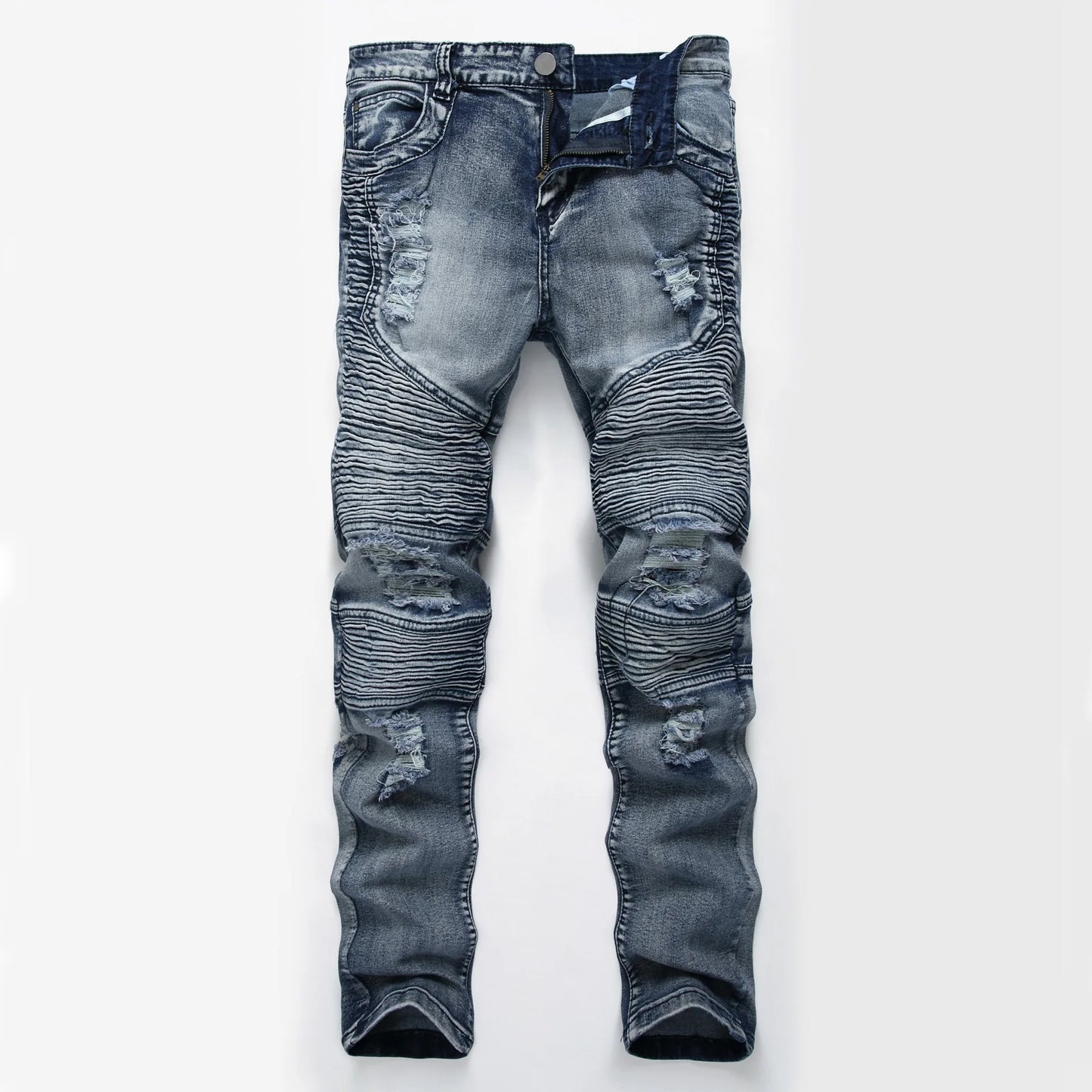 2022 Mens Jeans New Fashion Male Casual Biker Jeans Slim Straight Feet Jeans Loose Waist Long Trousers Denim Pants Large Size 42