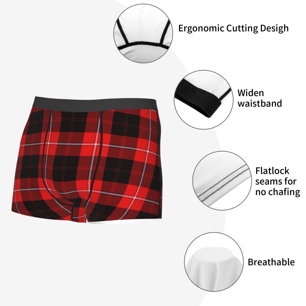 Black Watch Tartan Boxer Shorts for Men in Lycra and Polyester