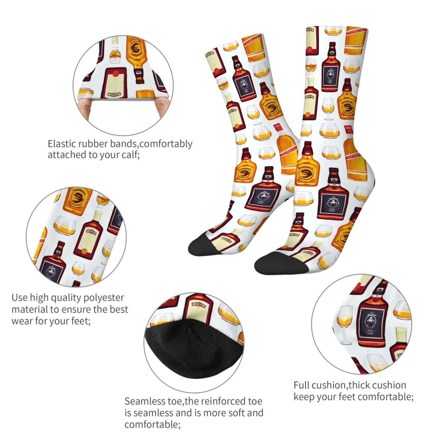 Men's Mid-calf Socks with All-over Whiskey Bottle Print Fun Novelty Retro Harajuku Style Comfortable Soft Breathable Socks