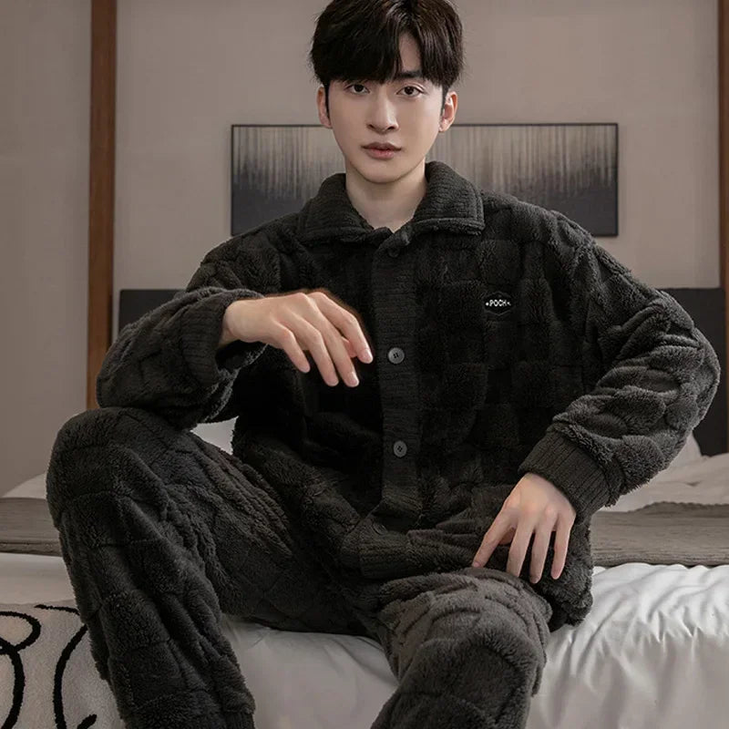 Men's Fleece-Lined Pajamas in Dark Gray