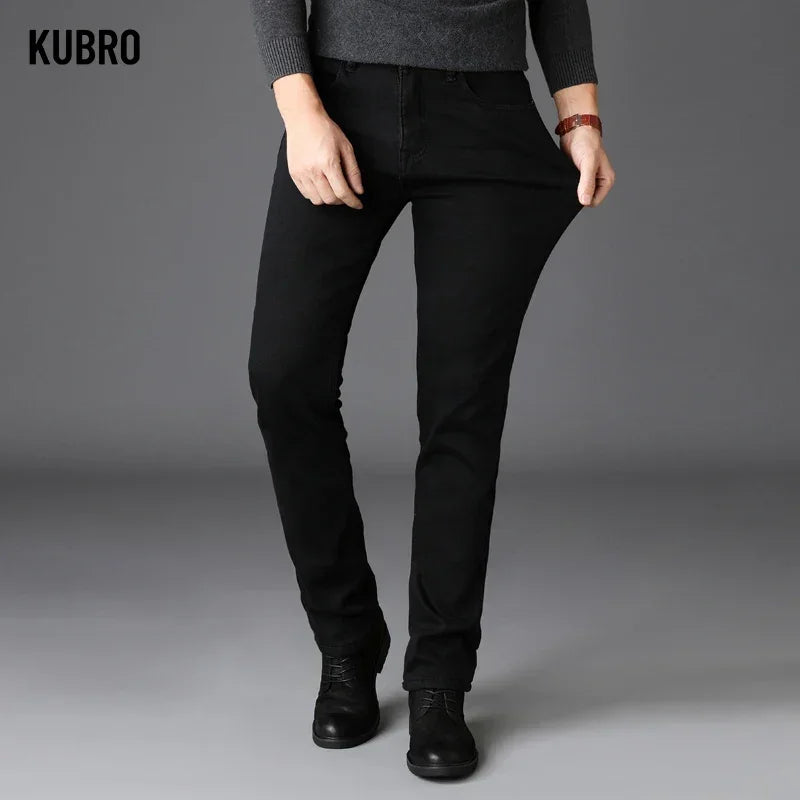 Men's Black Denim Boyfriend Jeans with Zipper Fly