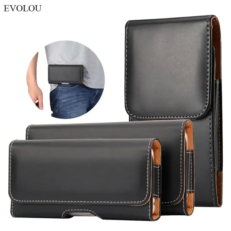 evolou Leather Phone Belt Case for Iphone 16 Pro Max 16E 12 13 Mini 14 15 Belt Clip Waist Bag Magnetic Vertical Case