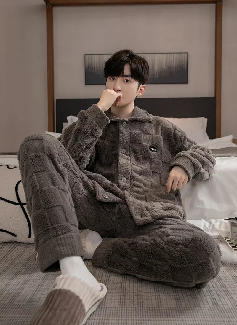 Men's Fleece-Lined Pajamas in Dark Gray