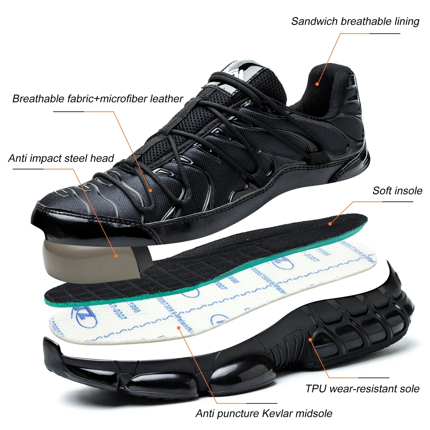 Men's Steel Toe Low Top Work Sneakers Adjustable Comfortable