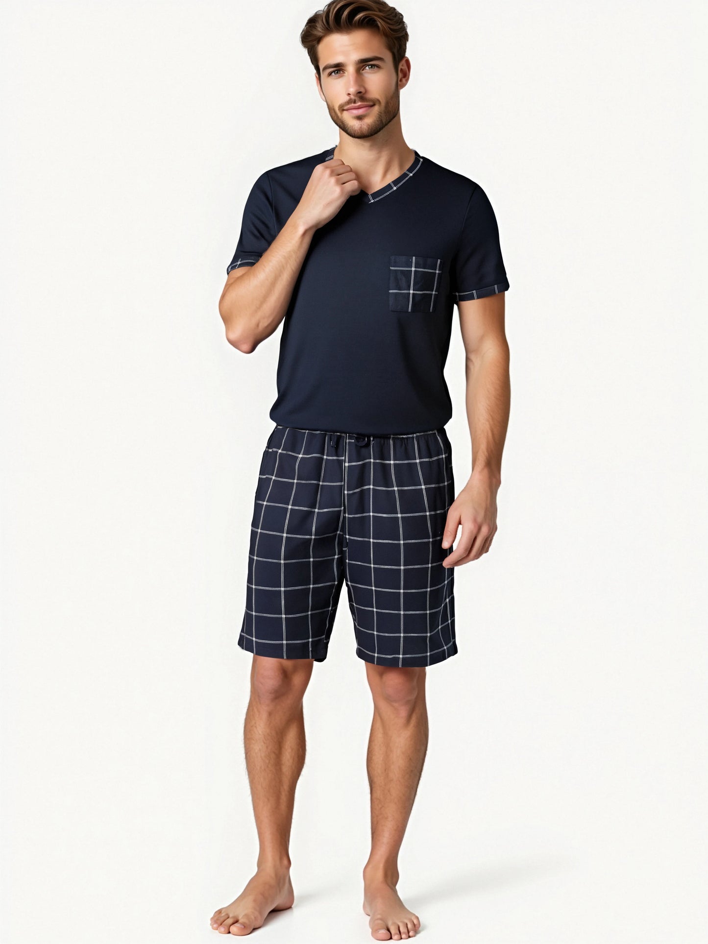 Men's Plaid Short Sleeve Pajama Set