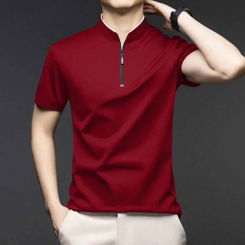 Men's Casual Zipper Polo Shirt in Solid Color