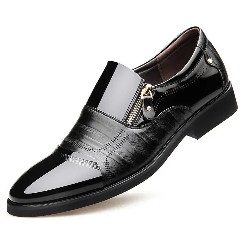 Men's Leather Business Dress Shoes with Zip Closure