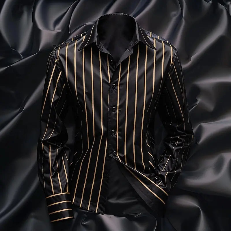Men's Casual Long Sleeved Striped Shirt in Polyester